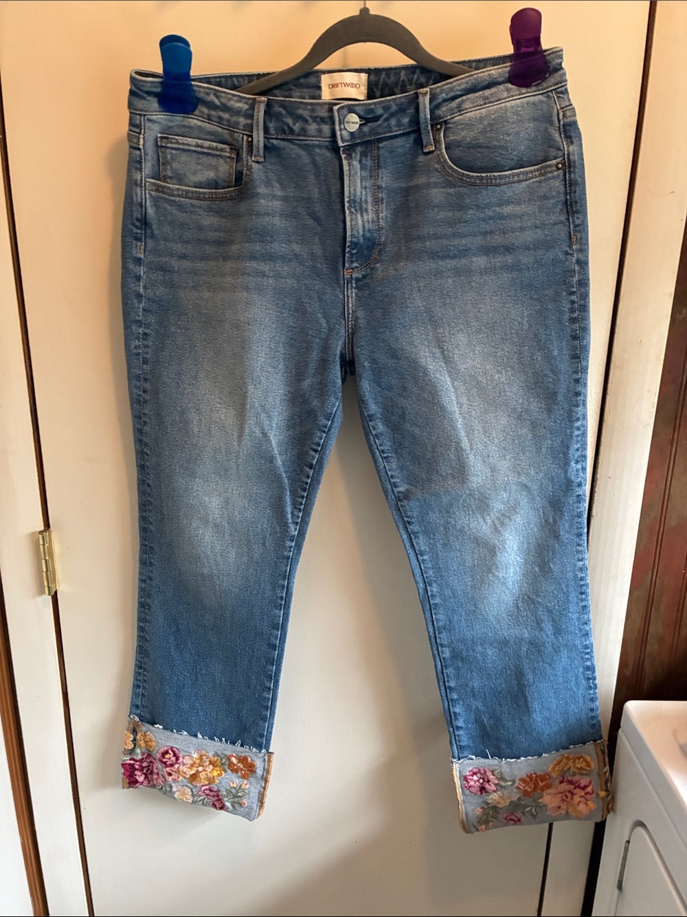 DRIFTWOOD Light Blue Jeans with Floral Embroidered Cuffs